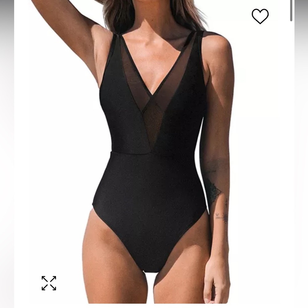 Black one piece with sheer mesh along the bust and back area Sz Large